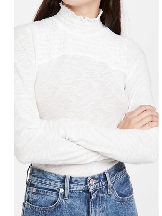 Free People Tops - Free People Caroline Top Smocked Mock Neck White Romantic Boho Size Small NWT